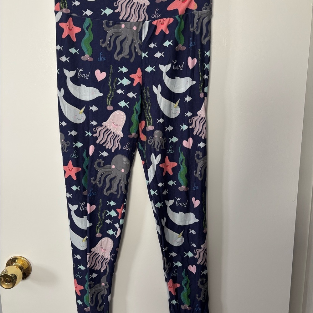 Fabulegs Cute Loungewear Navy Sea Life Print Leggings Women’s Small
